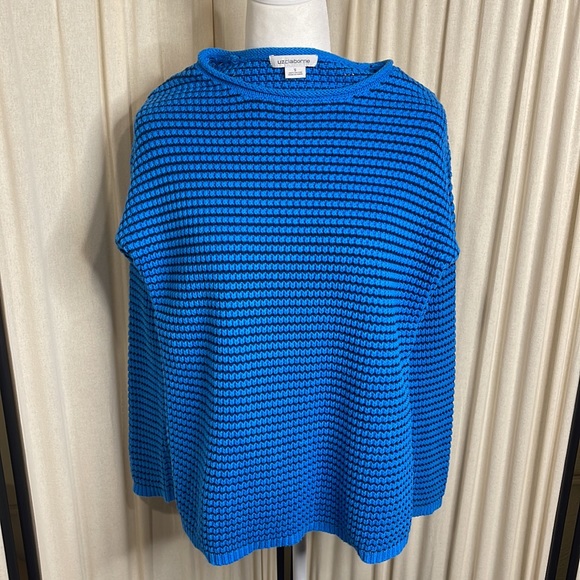VINTAGE- 90’S LIZ CLAIBORNE OVERSIZED THICK BLUE KNITED CHUNKY SWEATER SIZE S - Picture 11 of 12